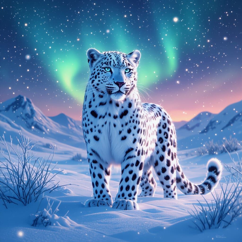 Regal White Leopard in Diamond Dust Snow
