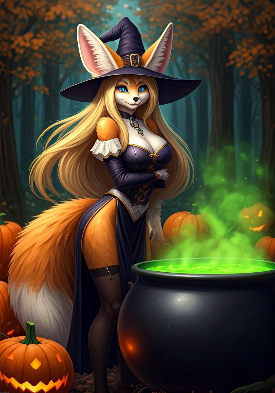 Foxy Witch Casting Spells in Enchanted Forest