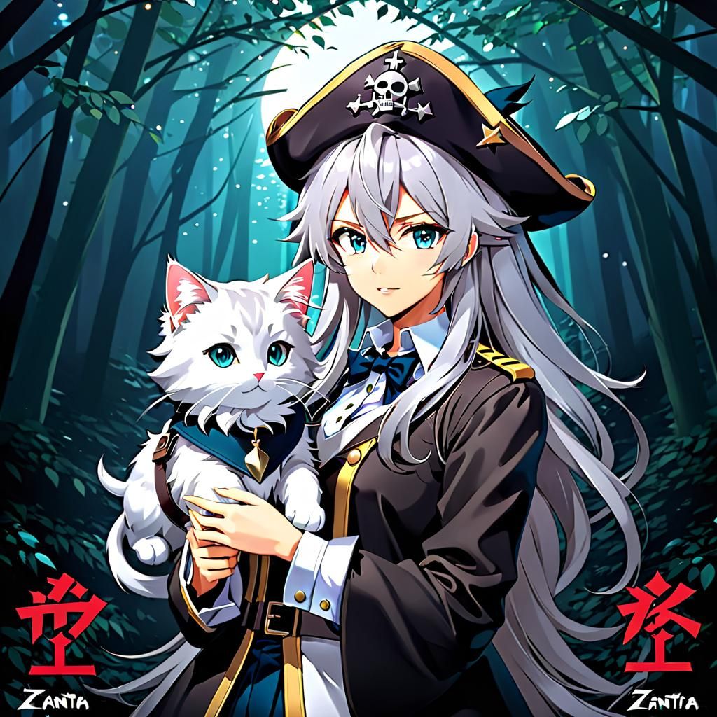 Anime Pirate Girl with Silver Hair in Manga Style