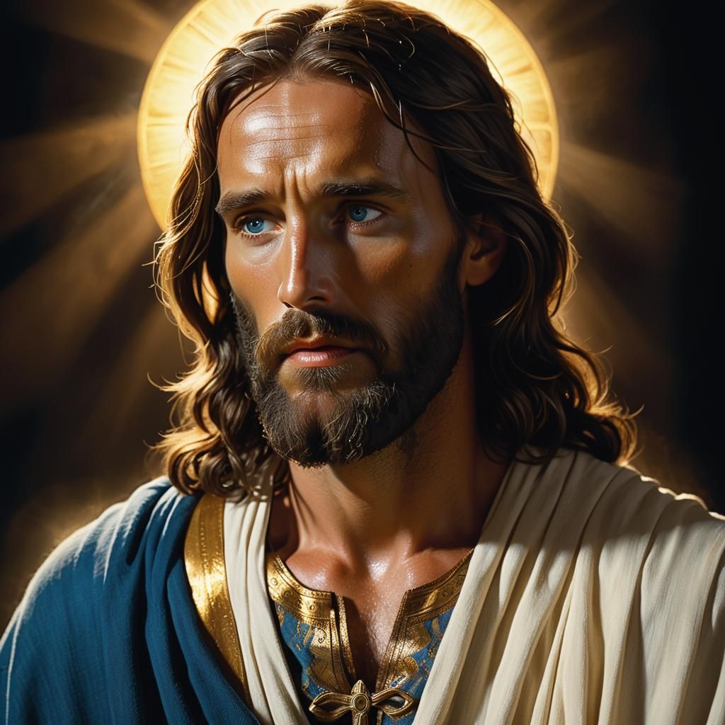 Weary Jesus Christ in Divine Golden Light