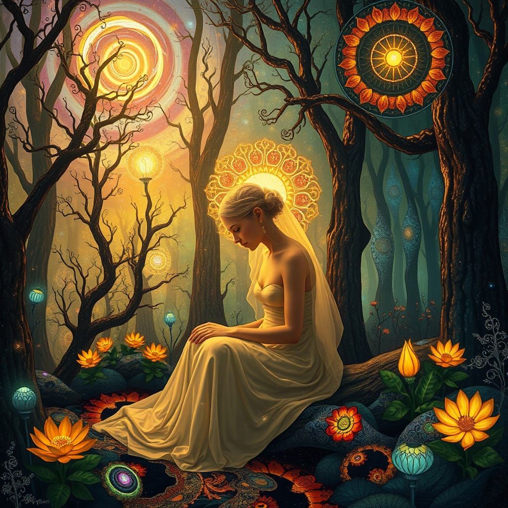 Surreal Forest Glade with Stained Glass Trees