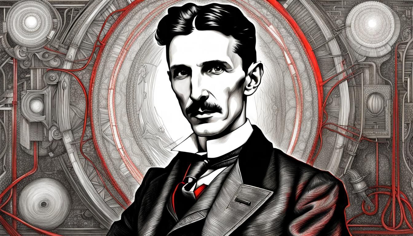 Hyperdetailed Charcoal Portrait of Nikola Tesla