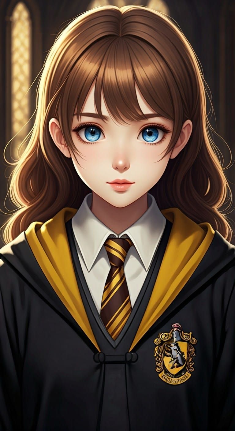 Hufflepuff Student in Anime Style