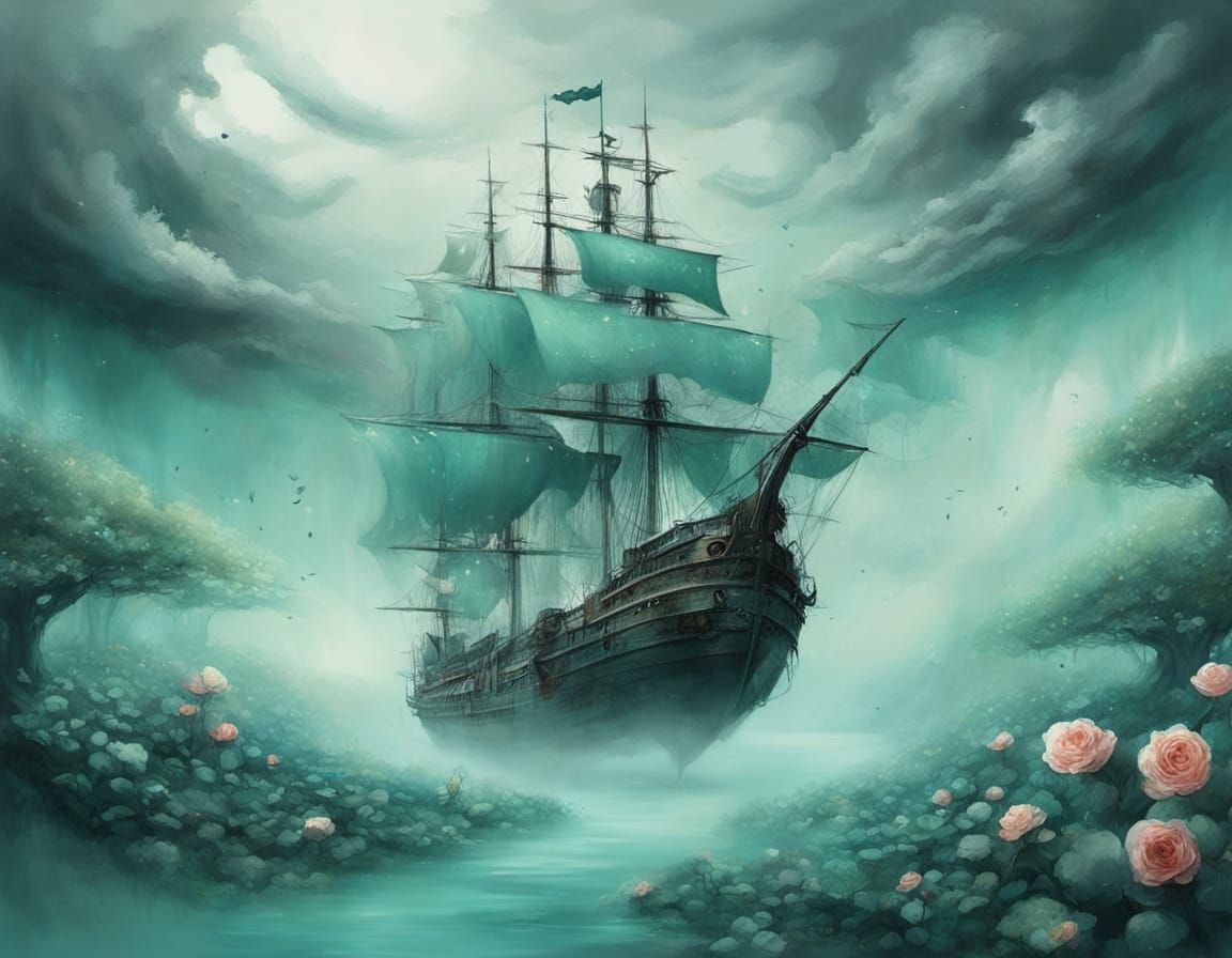 Mysterious Abstract Surrealism Painting of Foggy Everglade