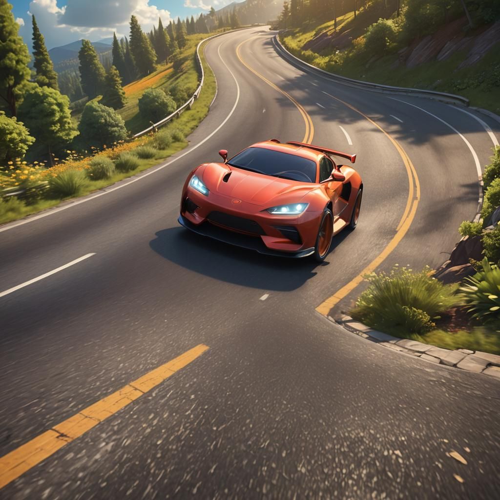 Sports Car Speeding: Pixar-Inspired 3D Digital Art