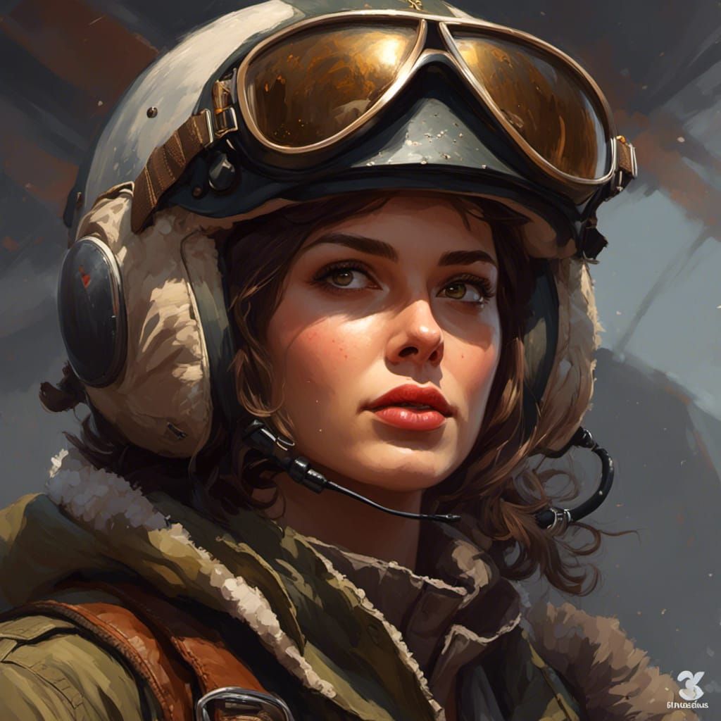 WWII Female Fighter Pilot Portrait in Digital Art