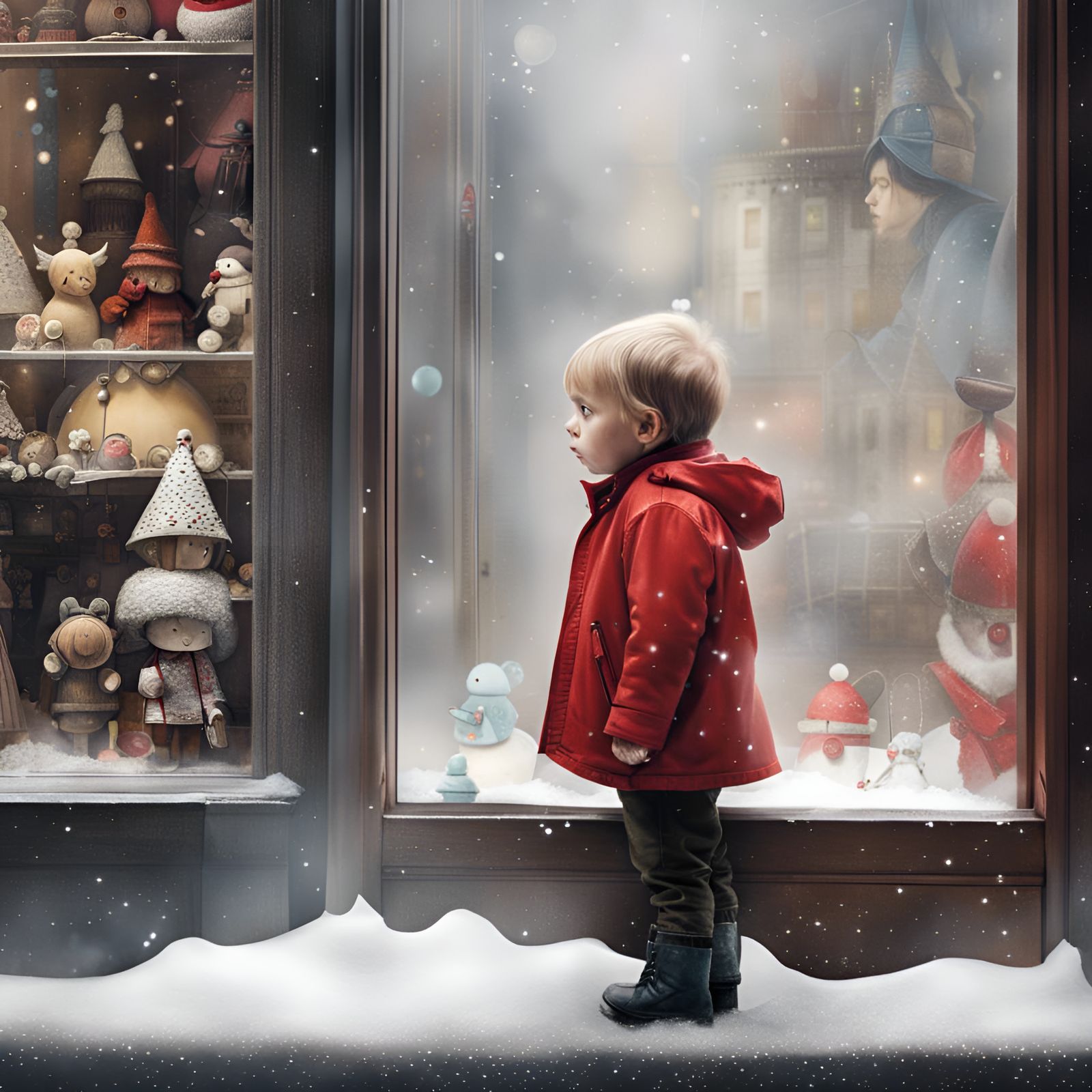 Sad Toddler and Christmas Toys, Painterly Style