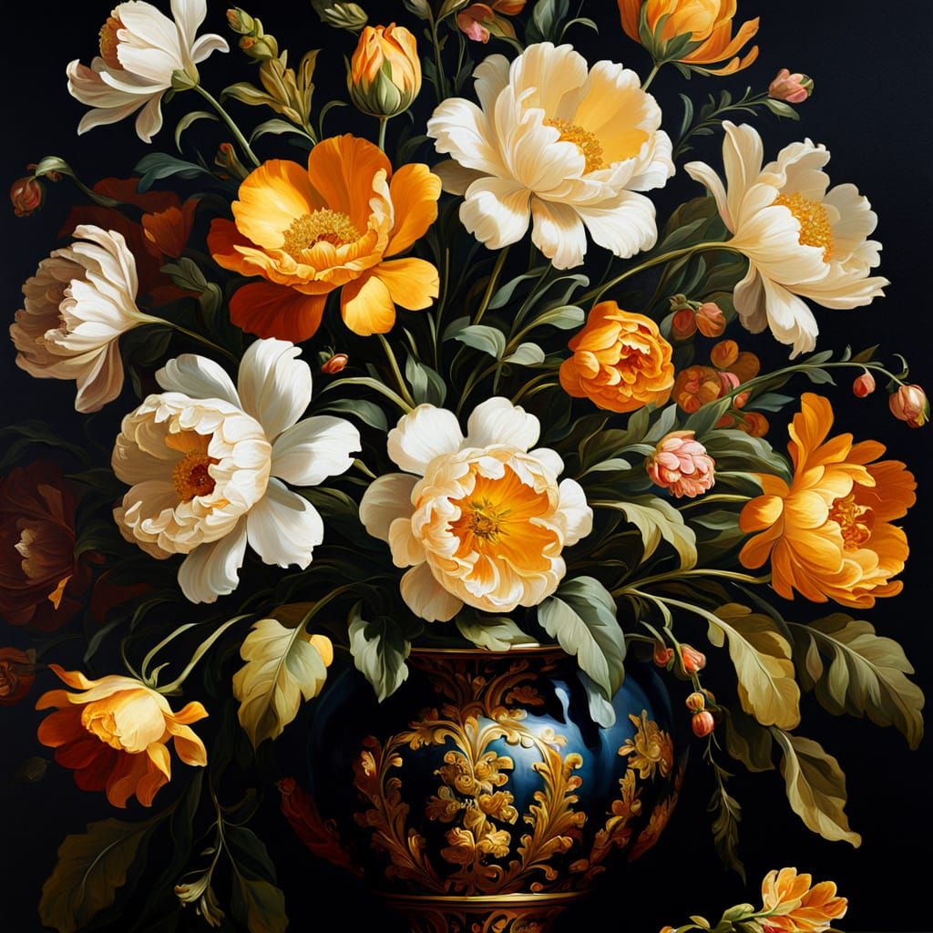 Baroque Floral Still Life in Oil Painting Style