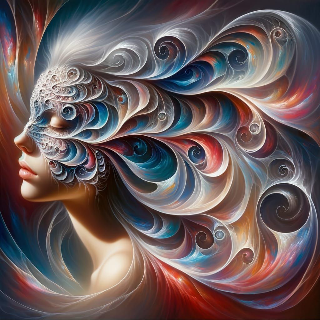 Surrealist Goddess with Iridescent Fractal Mask