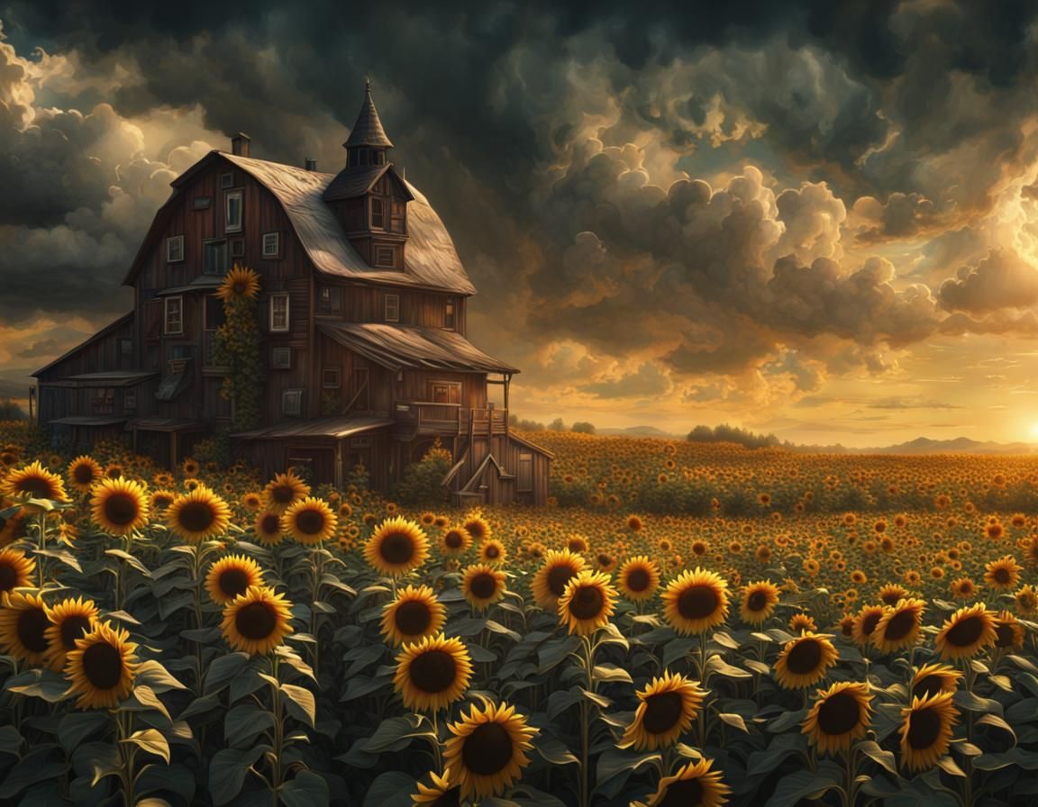 Epic Sunflower Farm Digital Matte Painting