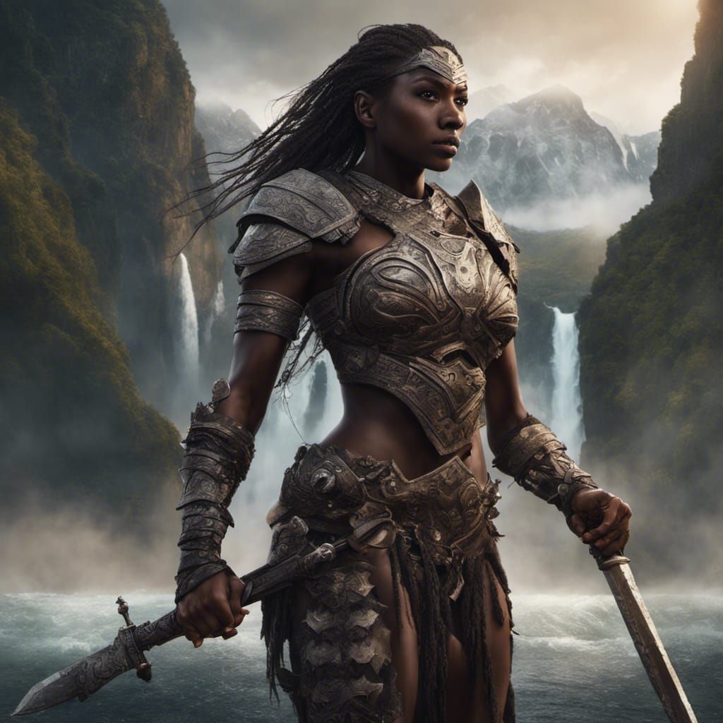 Epic Female Warrior in Mountain Landscape