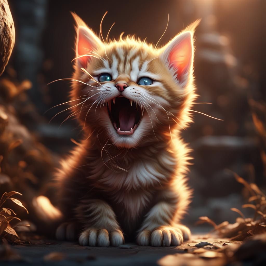 Detailed Matte Painting of a Yawning Kitten