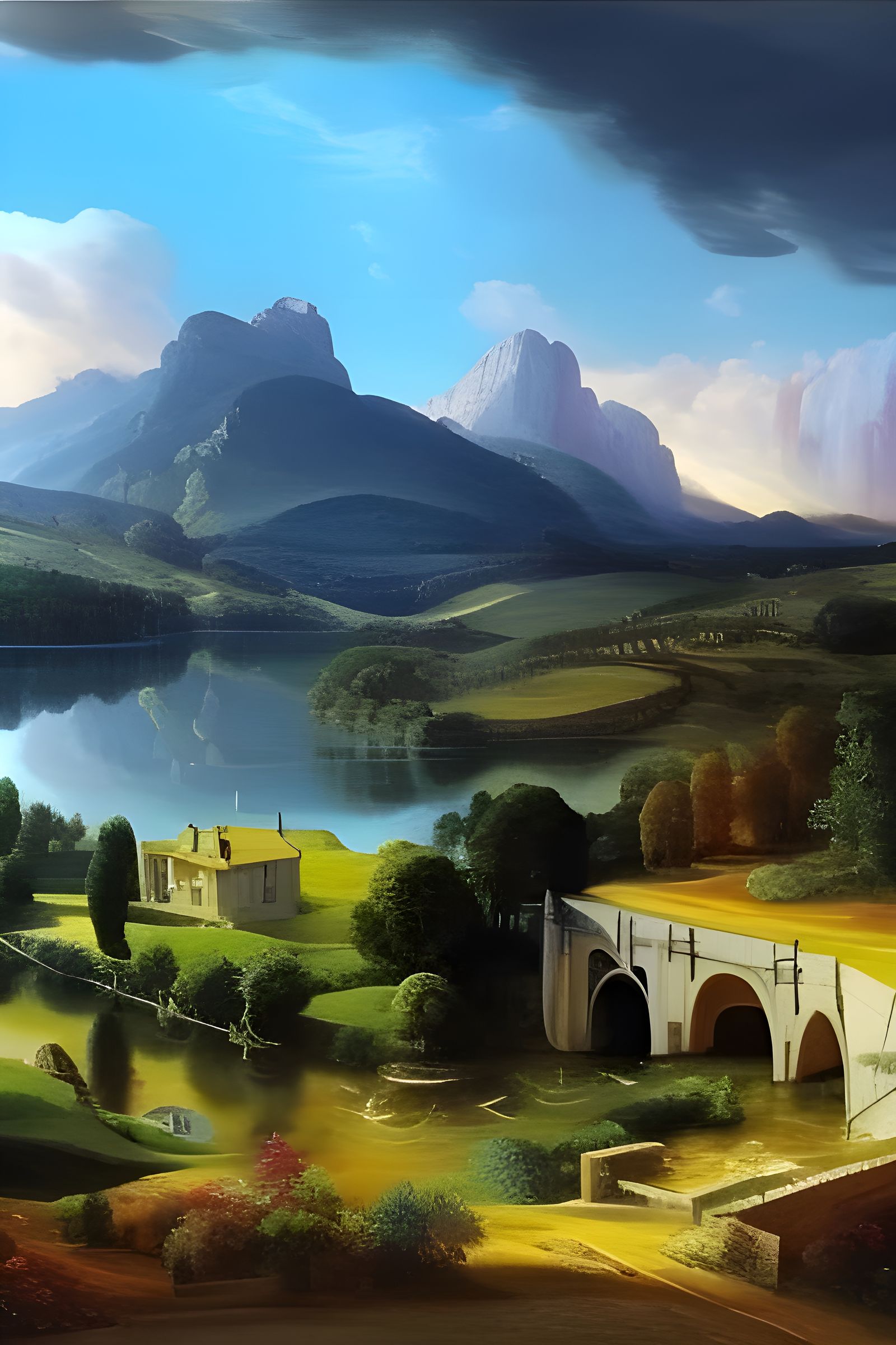 Dramatic Baroque Landscape Painting with Lake View