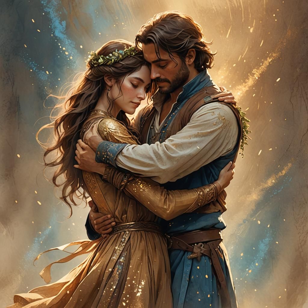 Lucia and Santi: Tender Embrace in Golden Light