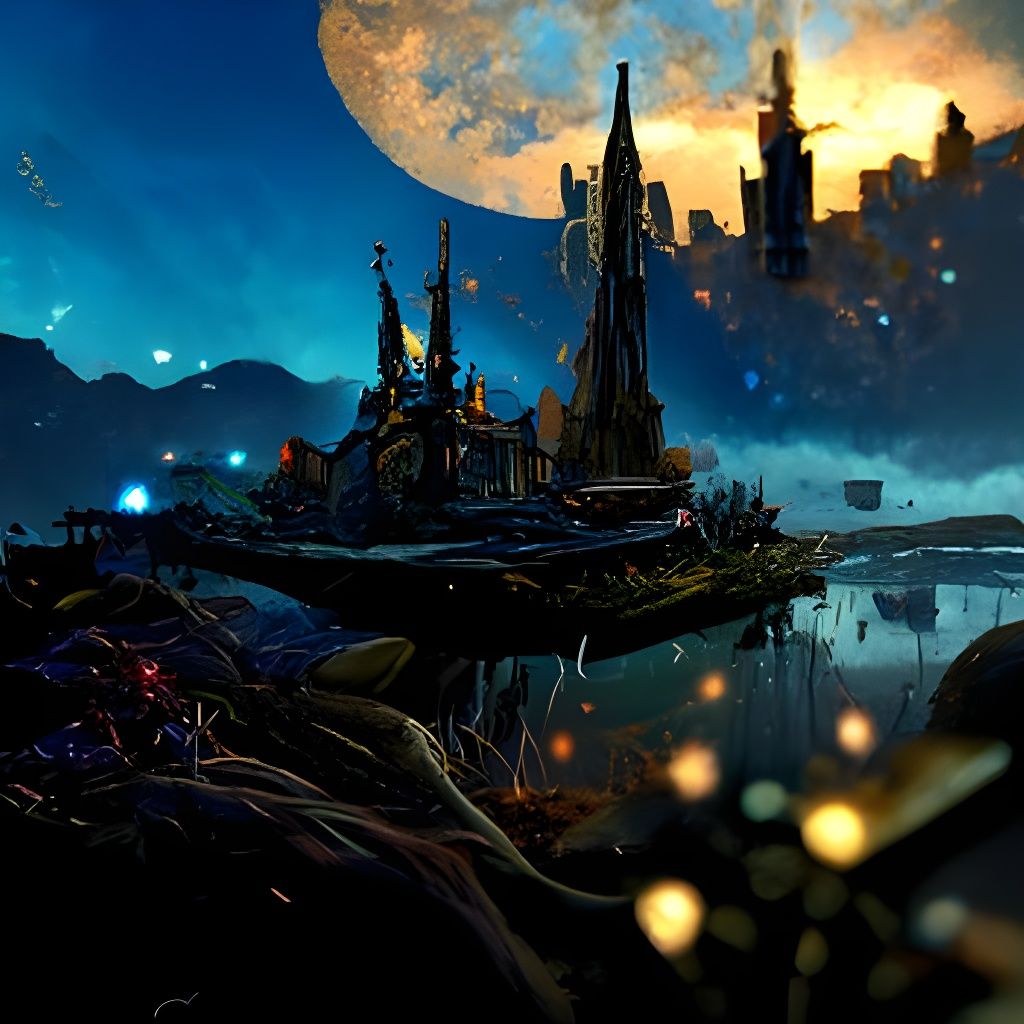 Starry Night Cityscape Reflection in Fantasy Art Style