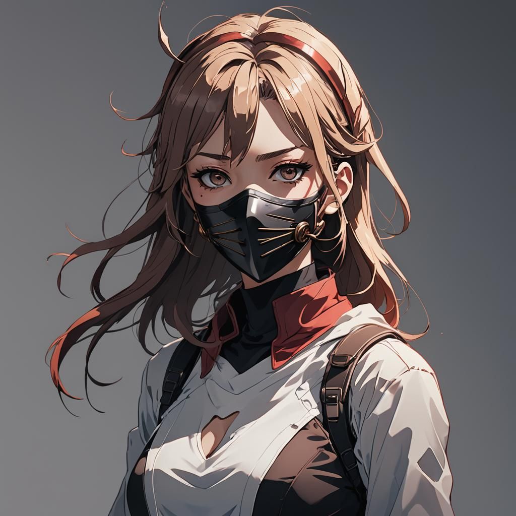 Masked Girl Anime Art in Studio Trigger Style