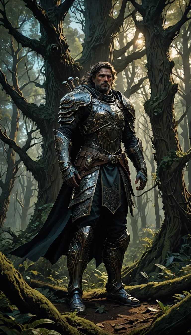 Mystical Forest Warrior in Dark Fantasy Style