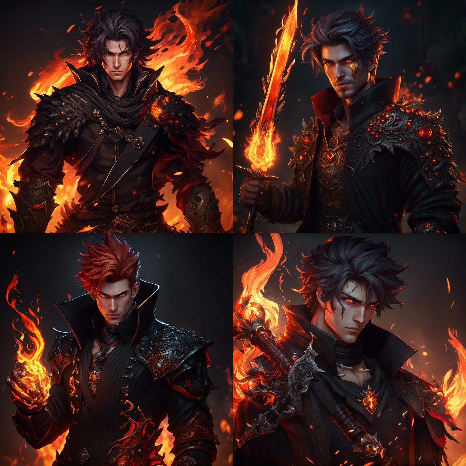 Anime Pyromancer with Black Sword, Detailed Matte Painting