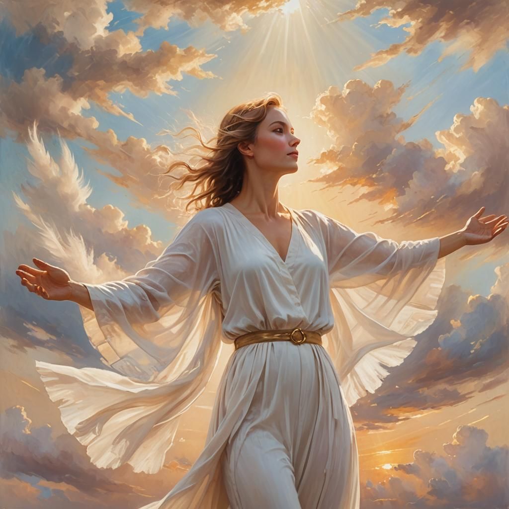 Ethereal Woman in Divine Light: Soft Focus Portrait