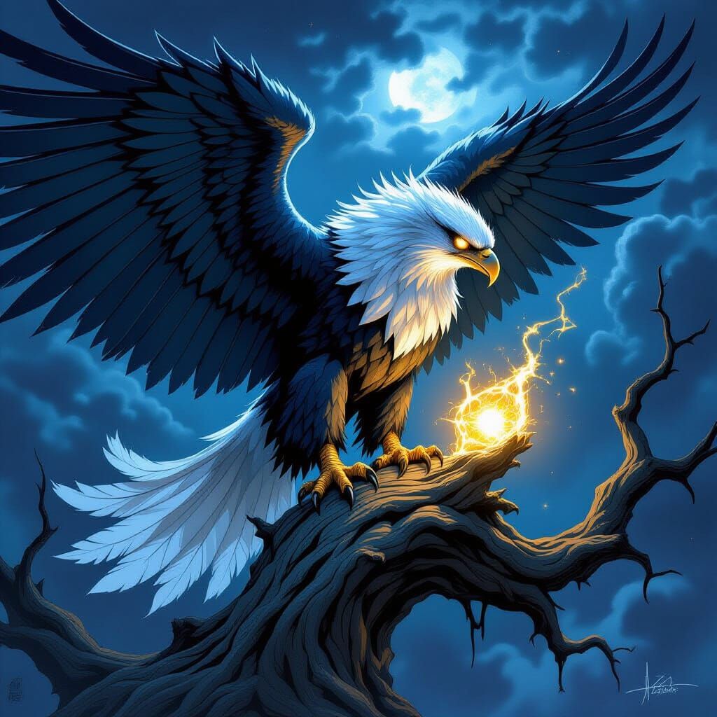 Griffin Perched Atop Ancient Oak: Comic Art