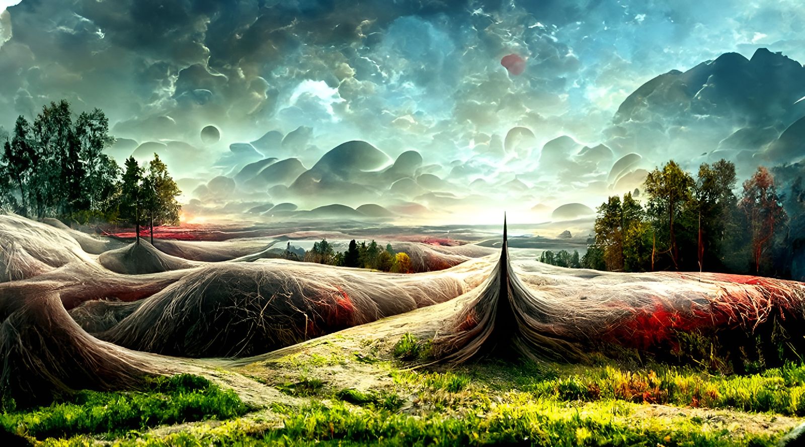 Surreal Landscape Anomaly in Glitchy Vaporwave Style