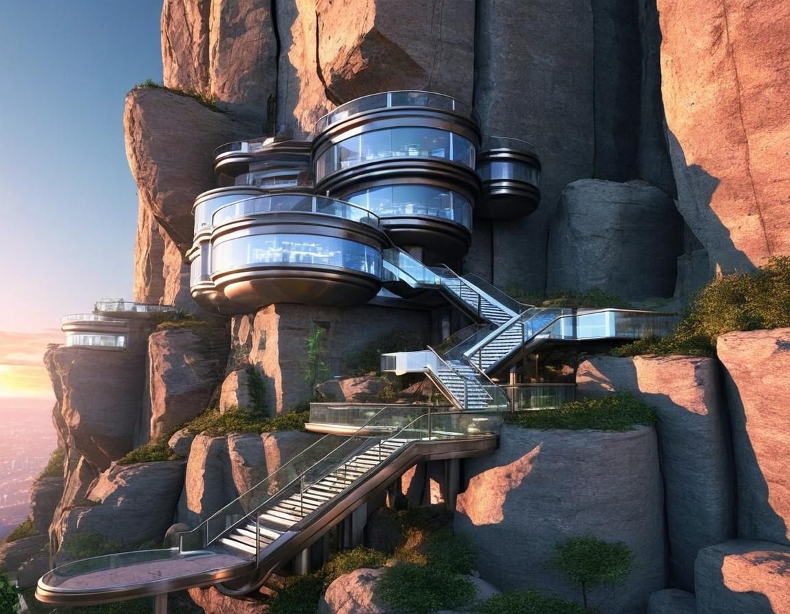 Utopian Cityscape on Cliffside at Magic Hour