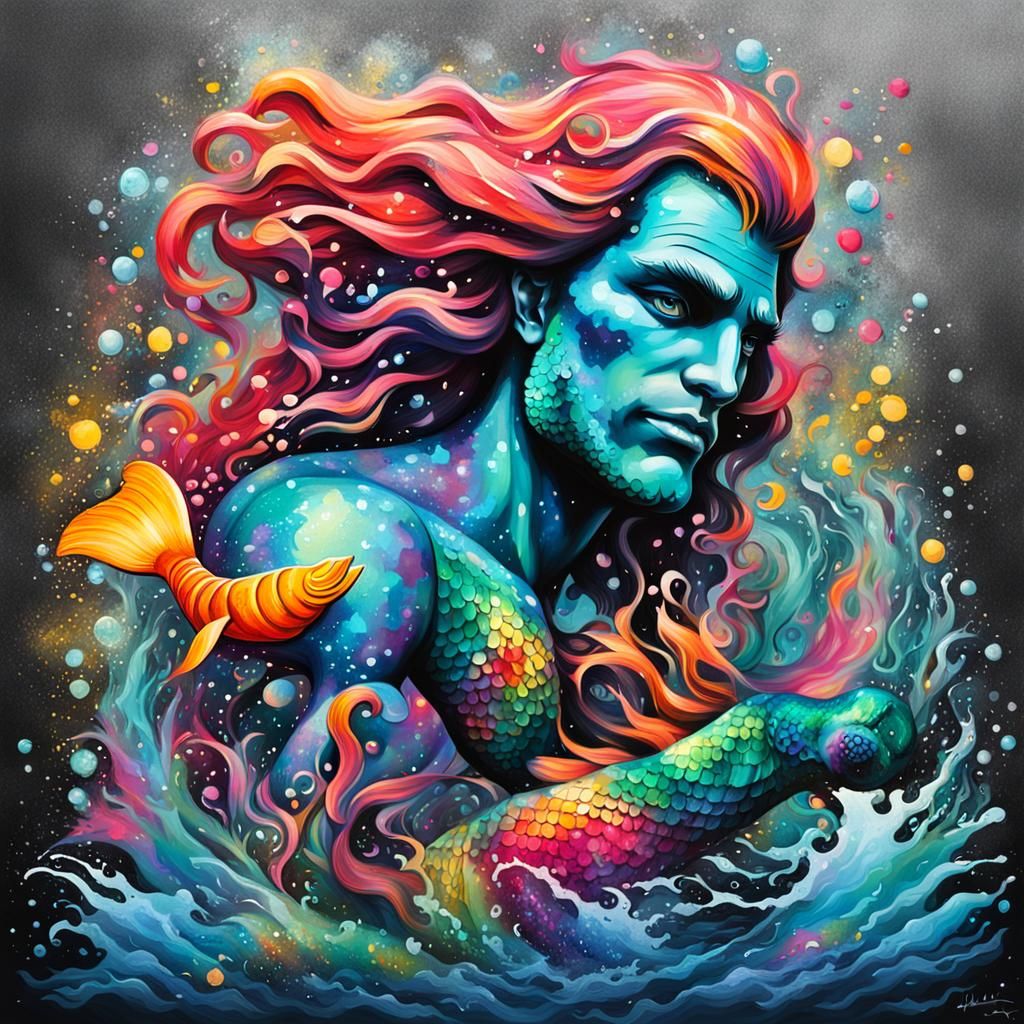 Ocean Love: Mermaid and Merman Graffiti Art
