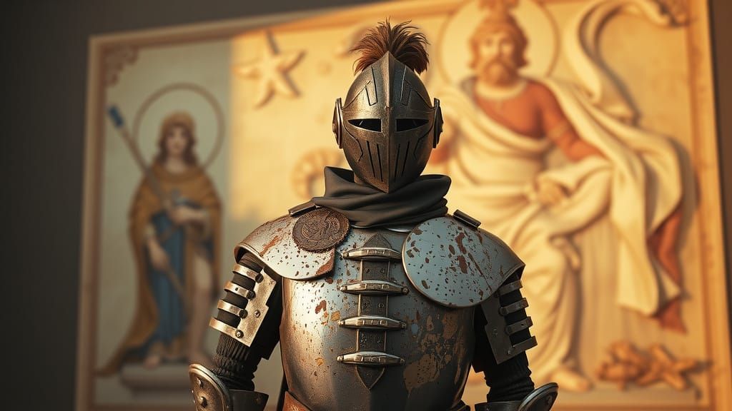 Retro-Futuristic Knight in 3D Anime Art