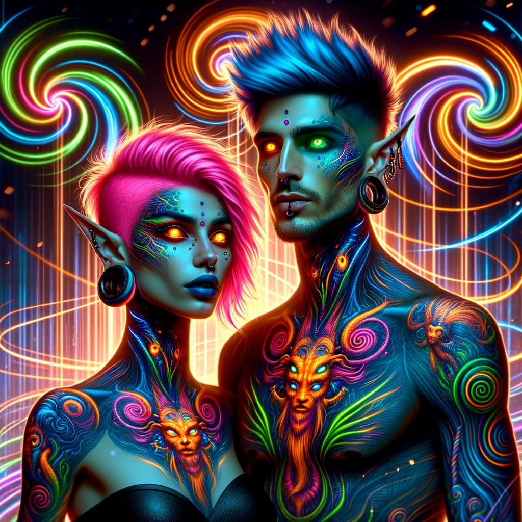 Ethereal Neon Elf Royalty in Futuristic Fantasy
