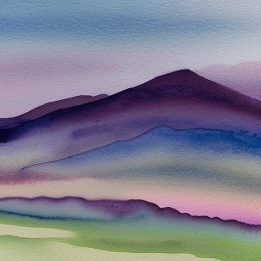 Watercolor Mountain Landscape with Pastel Tonal Gradient