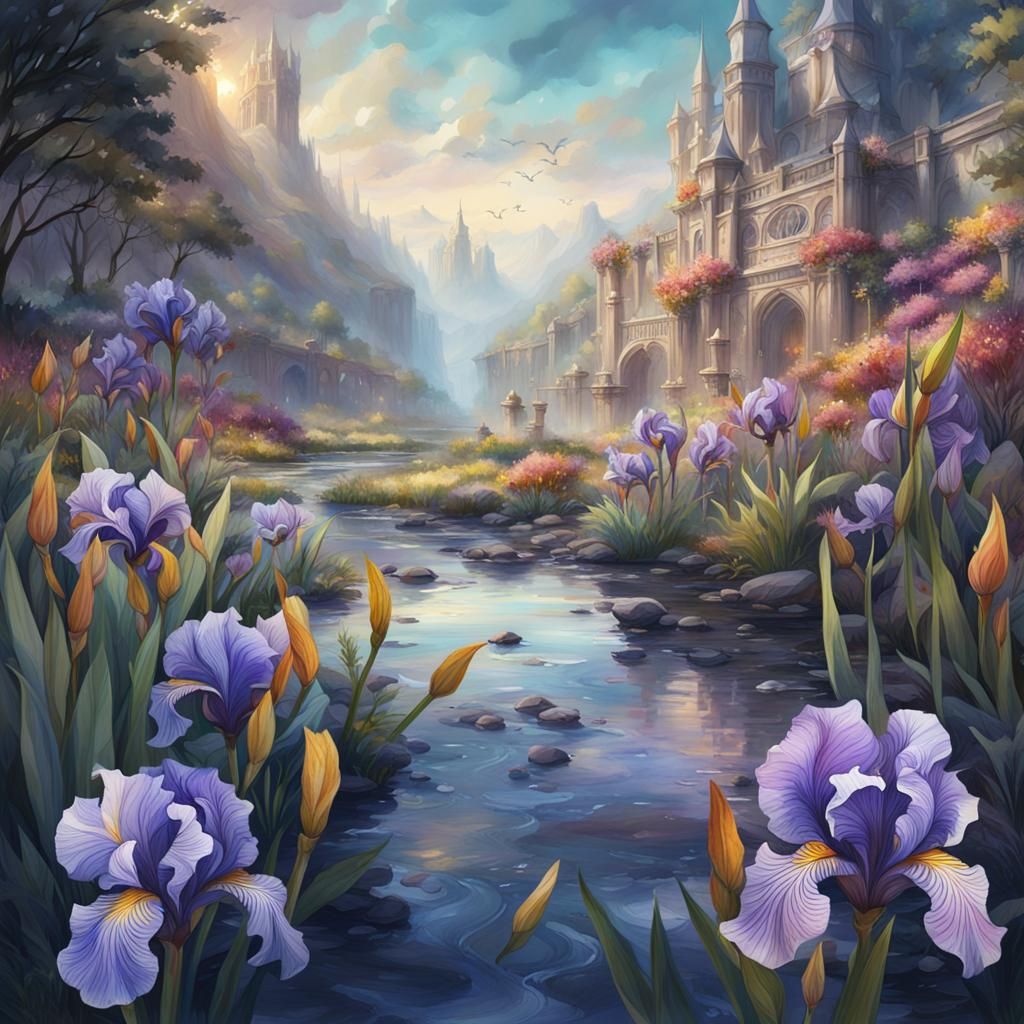 Watercolor Iris Lily Fantasy Concept Art