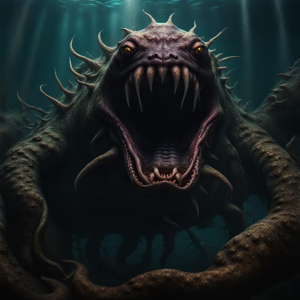 Terrifying Umibozu Sea Monster in Murky Depths