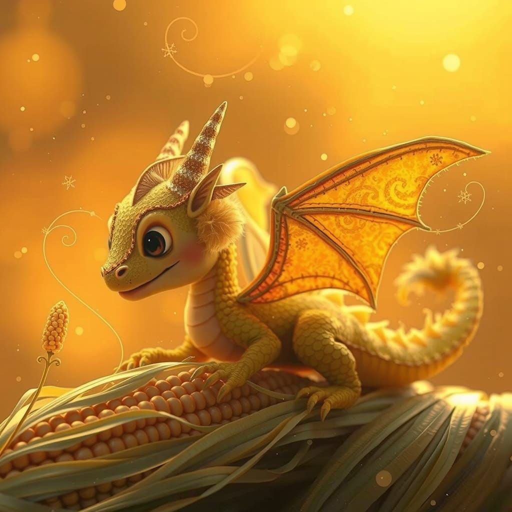 Surreal Dragon Corn Landscape in Whimsical Watercolor Style