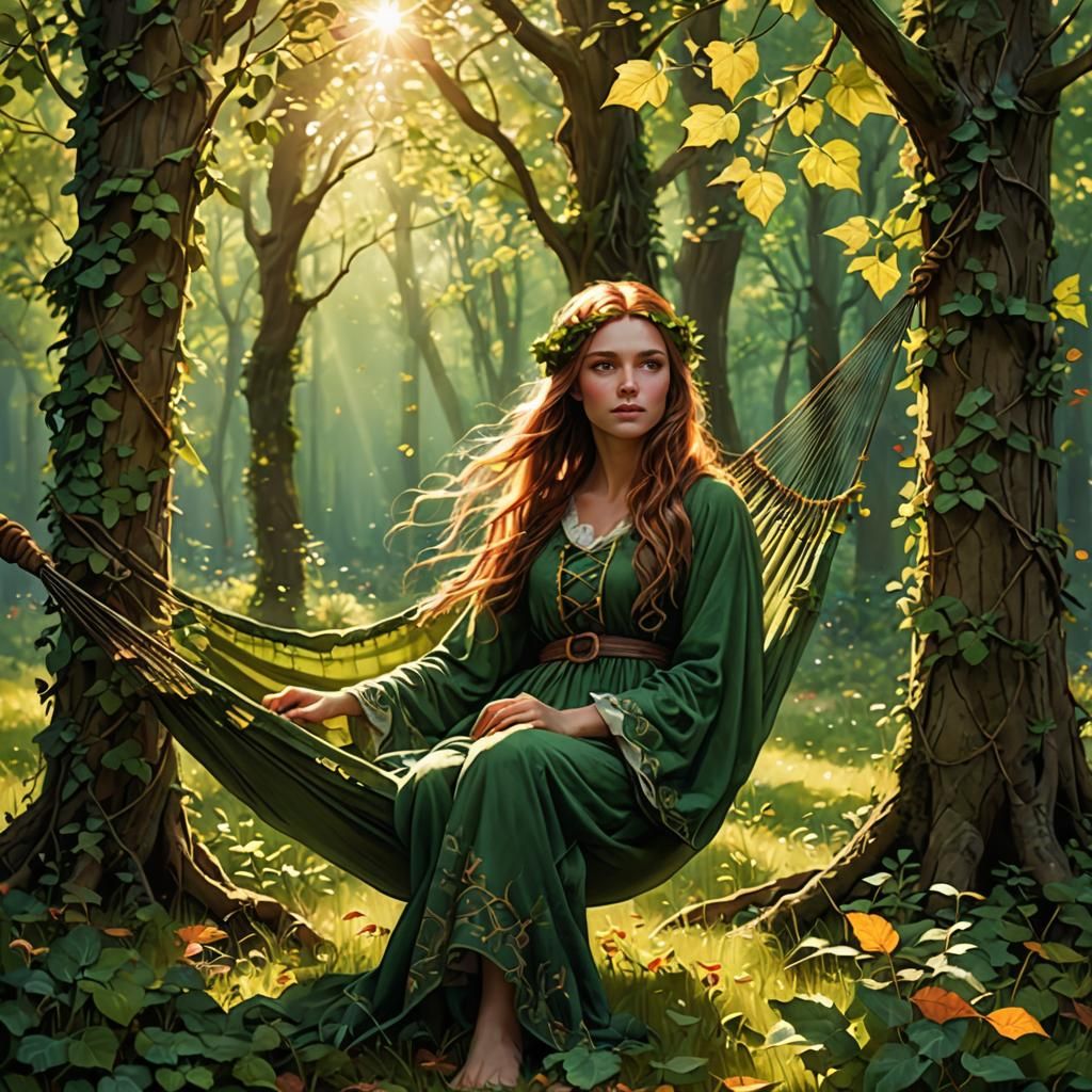 Elven Girl Sleeping in Forest Meadow