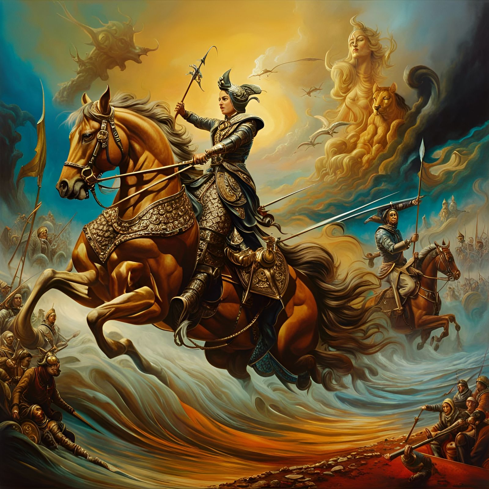 Surreal Battle Scene in Vivid Colors