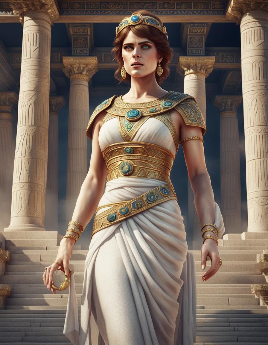 Greek Goddess in Linen Peplos: Digital Art