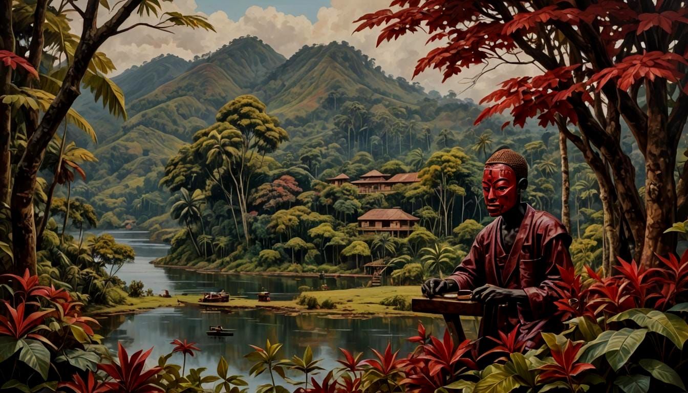Spiritual Lakeside Resort Painting in Congo