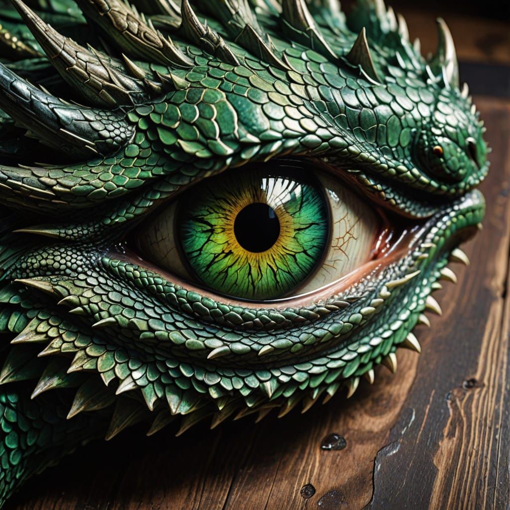 Detailed Green Dragon Eye Close-Up Photo