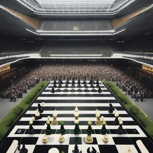 Giant Chessboard with People Pieces in Natural Light