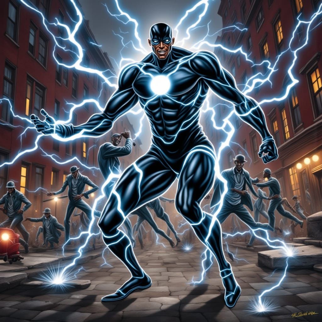 Black Lightning Superhero Unleashing Power