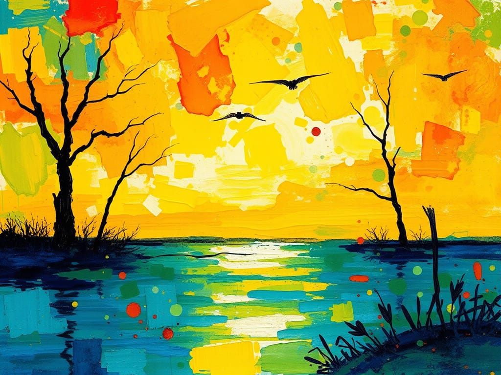 Impasto Neo-Expressionist Painting of Sunset