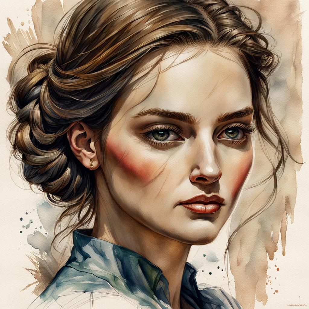 Enchanting Girl Portrait in Watercolor Style