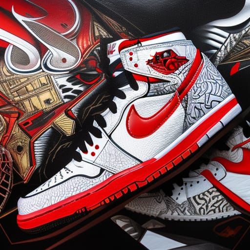 Air Jordan Sneaker Art White/Black/Red