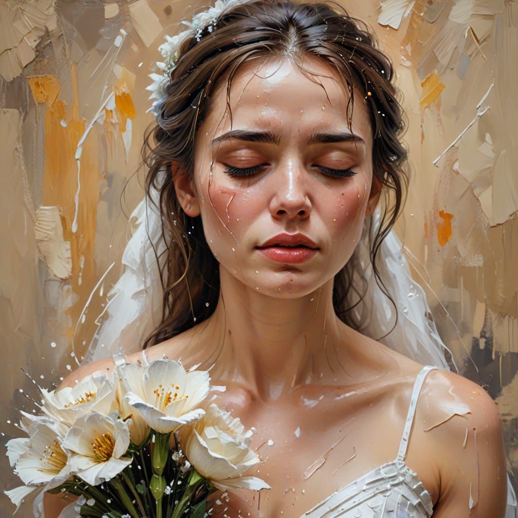 A Heartbroken Bride in Oil Painting