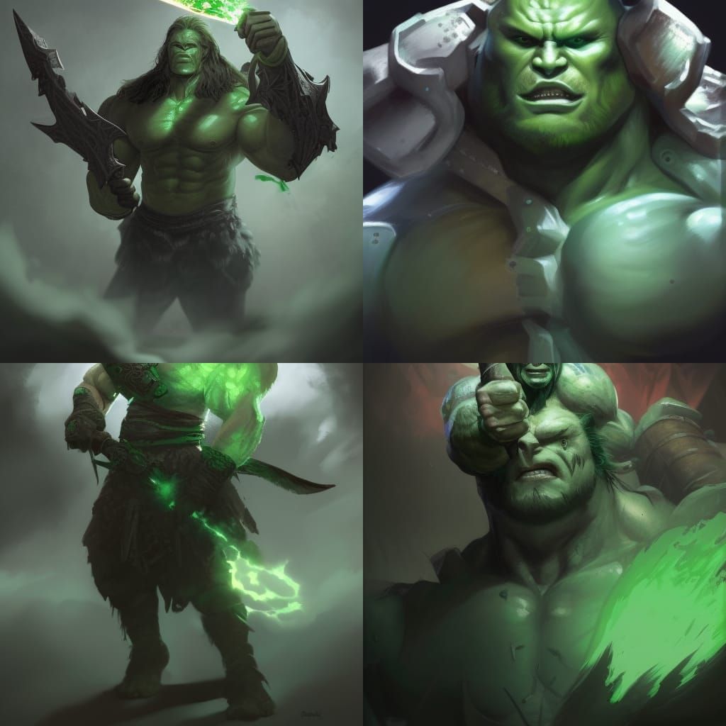 Orc Barbarian with Flaming Sword: Digital Art Portrait