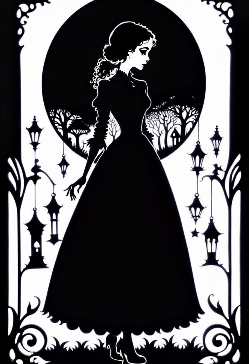 Romantic Silhouette of Bereaved Widow in Burton Style