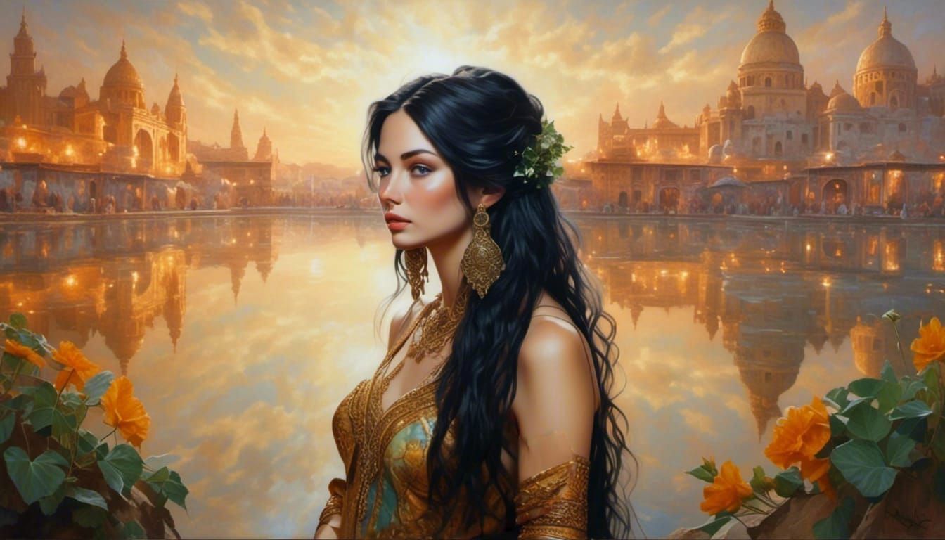 Beautiful Hindu Goddess in Photorealistic Mixed Media