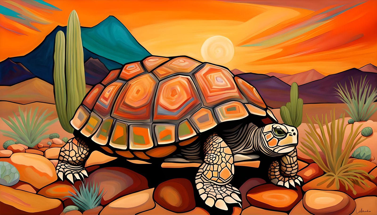 Wise World Turtle in Mojave Desert Landscape