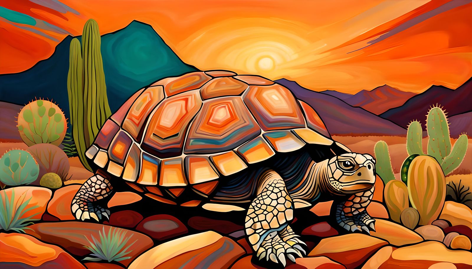 Mojave Desert World Turtle with Jasper Scales
