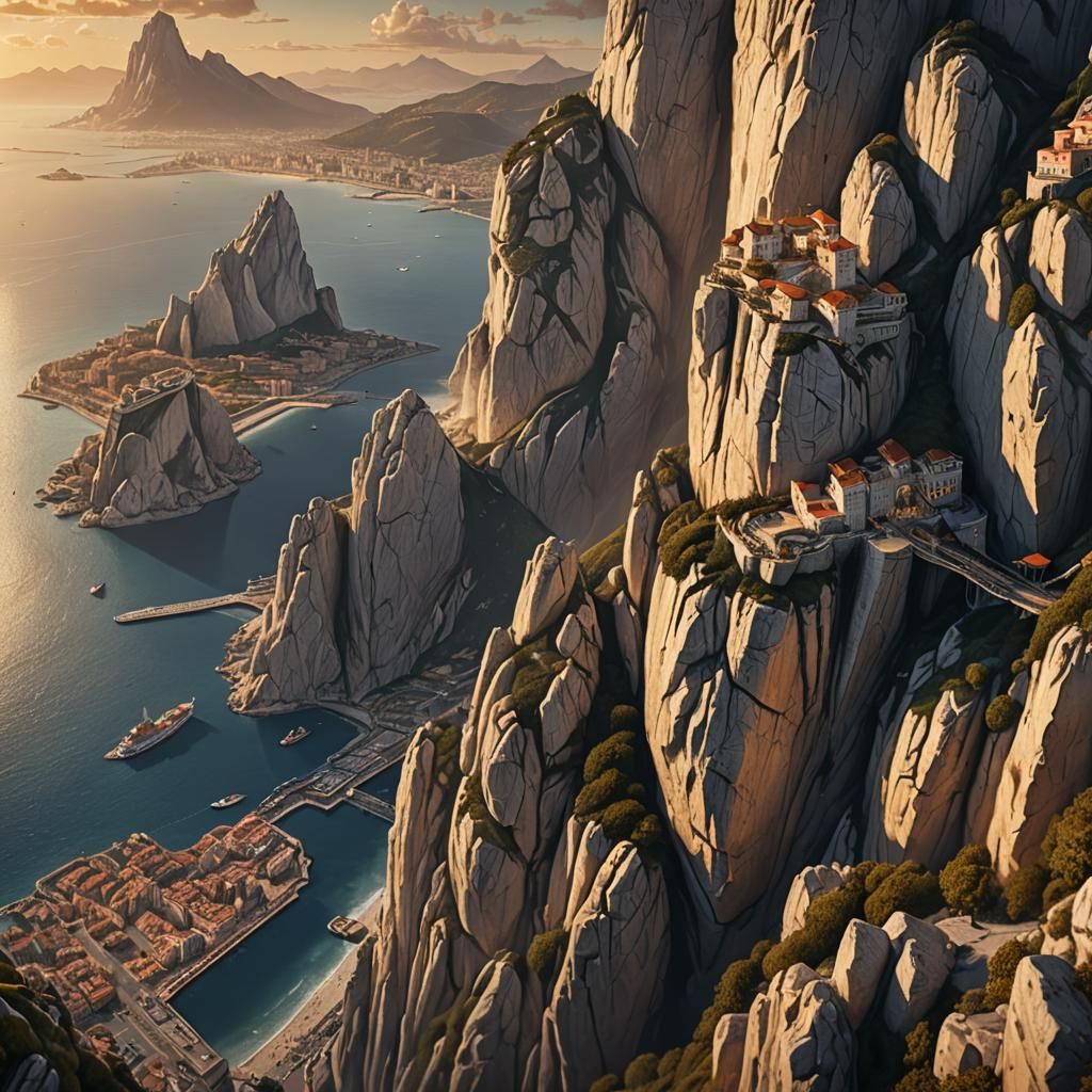 Gibraltar Rock at Golden Hour: Fantasy Matte Painting